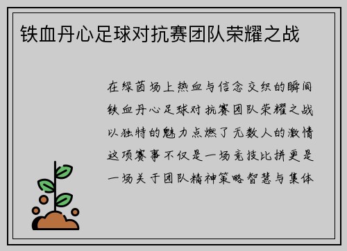 铁血丹心足球对抗赛团队荣耀之战
